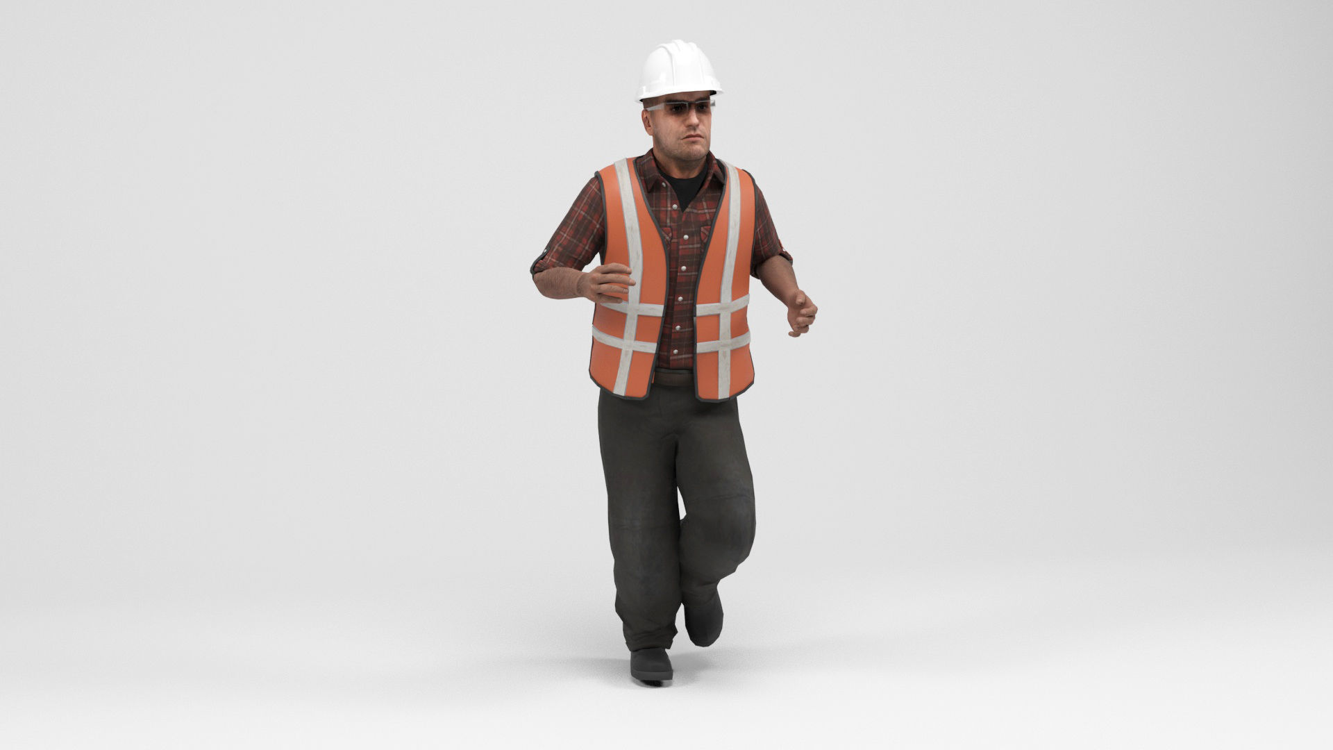 Worker 3 construction wearing hard hat and safety vest Low-poly 3D model_10