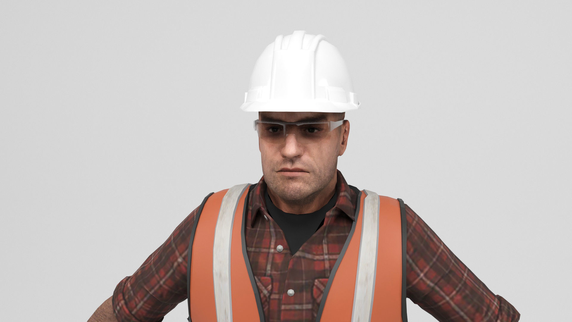 Worker 3 construction wearing hard hat and safety vest Low-poly 3D model_6