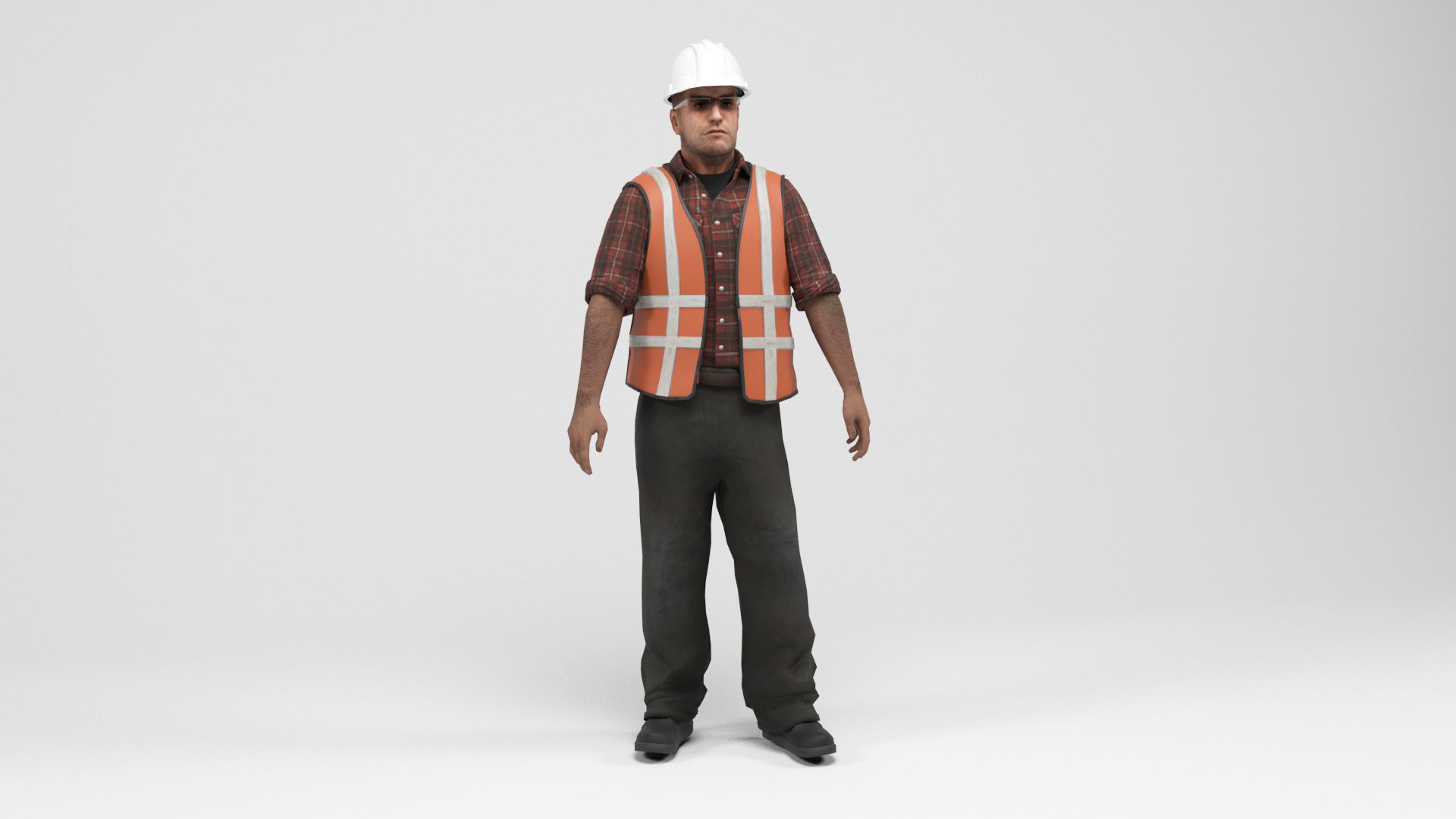 Worker 3 construction wearing hard hat and safety vest Low-poly 3D model_7
