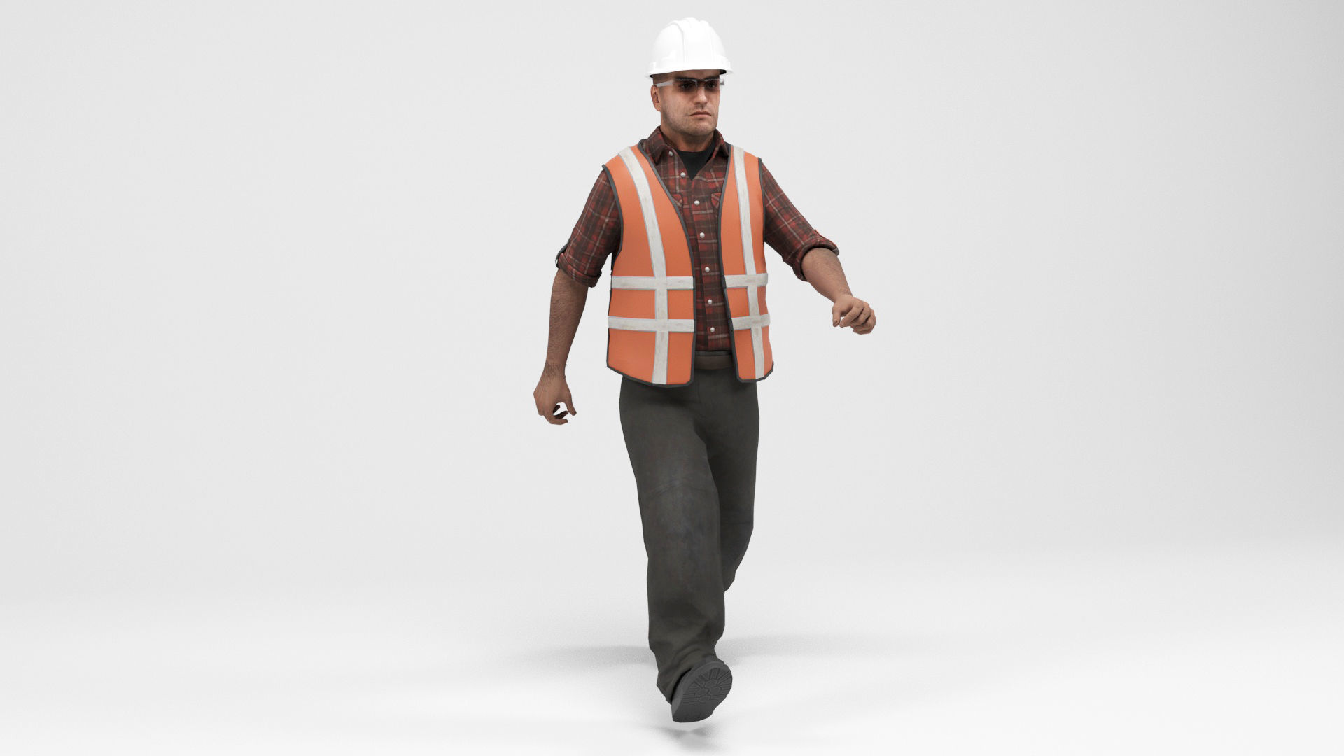 Worker 3 construction wearing hard hat and safety vest Low-poly 3D model_8