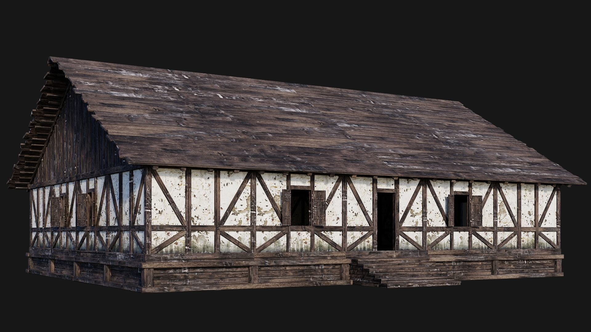 4 Old Medieval Building Pack 4K Textures GameReady 193 to 196 Low-poly 3D model_8