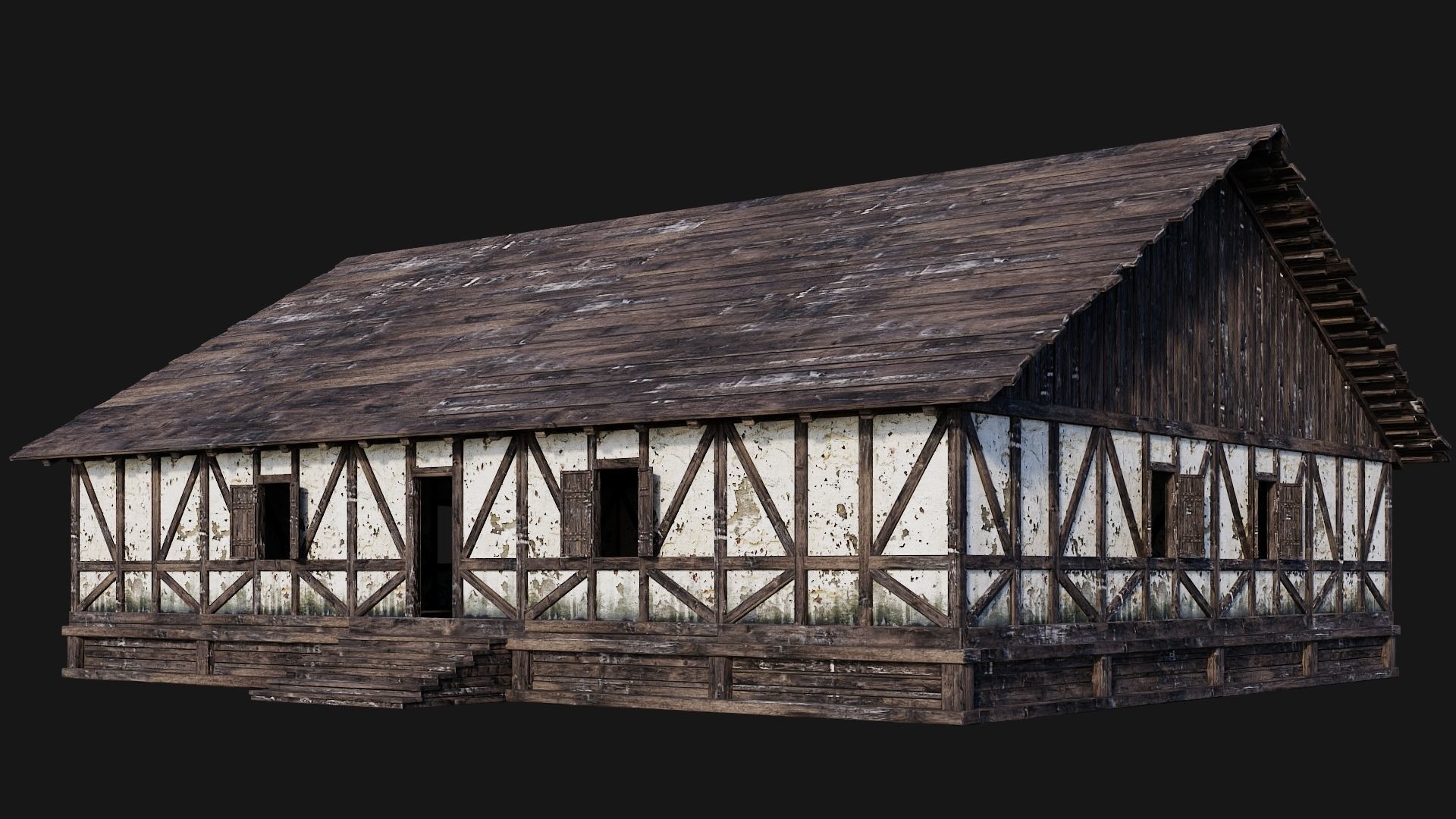 4 Old Medieval Building Pack 4K Textures GameReady 193 to 196 Low-poly 3D model_45