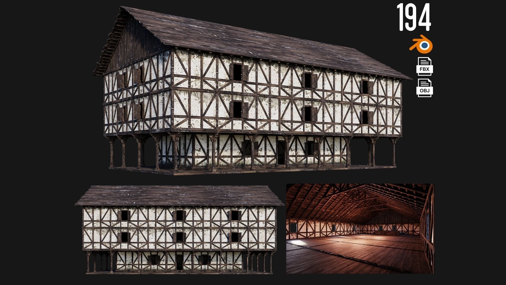 4 Old Medieval Building Pack 4K Textures GameReady 193 to 196 Low-poly 3D model_2