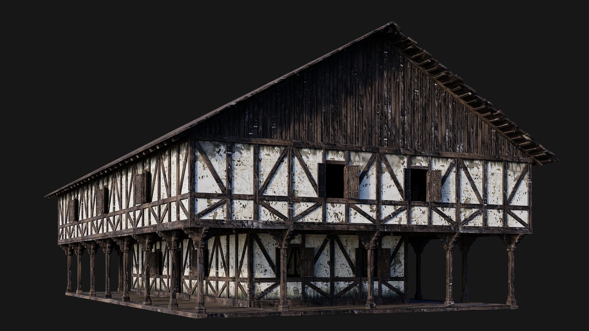 4 Old Medieval Building Pack 4K Textures GameReady 193 to 196 Low-poly 3D model_16