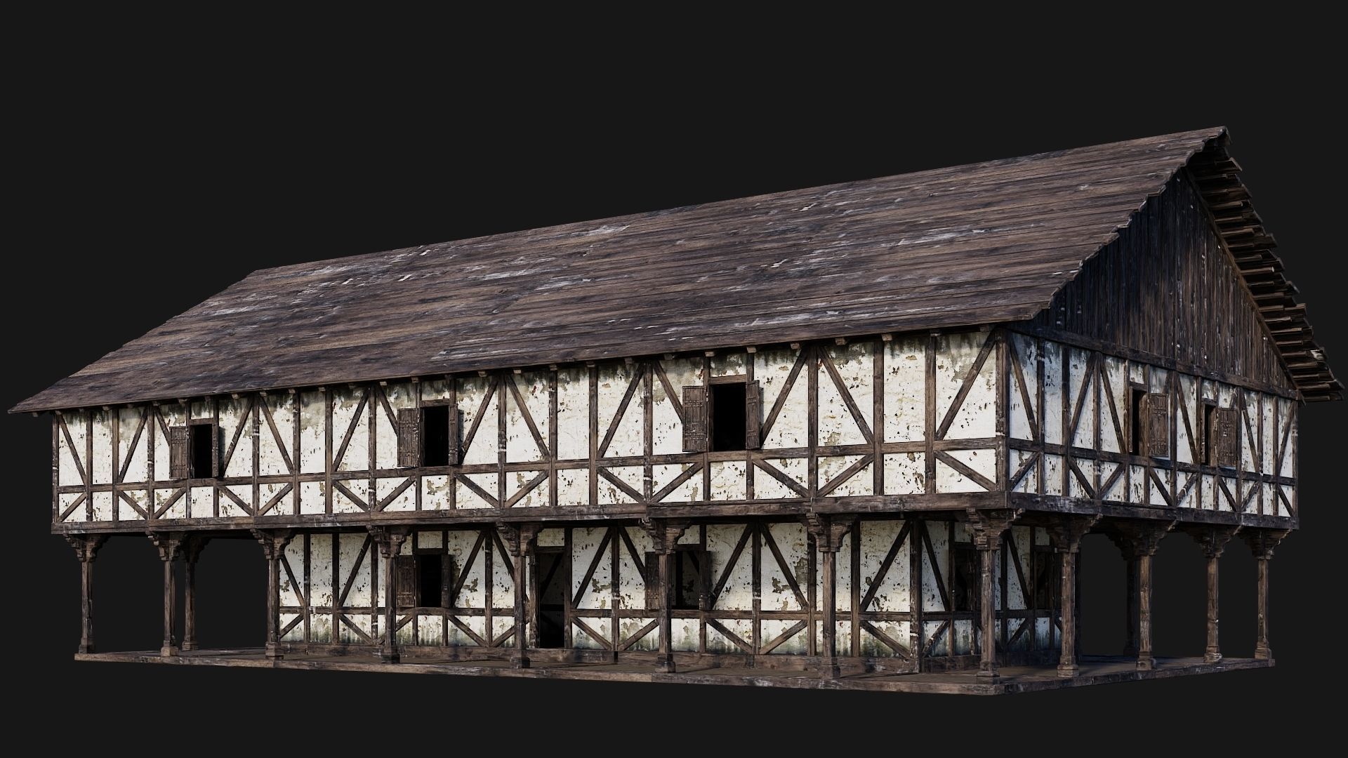 4 Old Medieval Building Pack 4K Textures GameReady 193 to 196 Low-poly 3D model_12