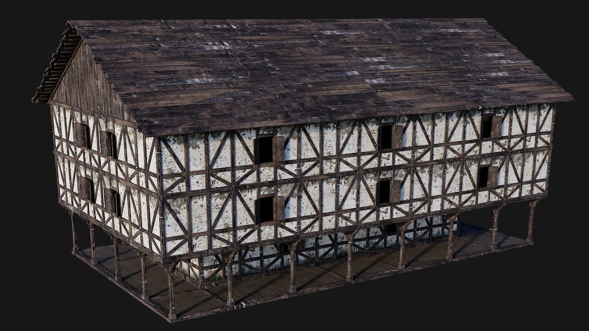 4 Old Medieval Building Pack 4K Textures GameReady 193 to 196 Low-poly 3D model_30