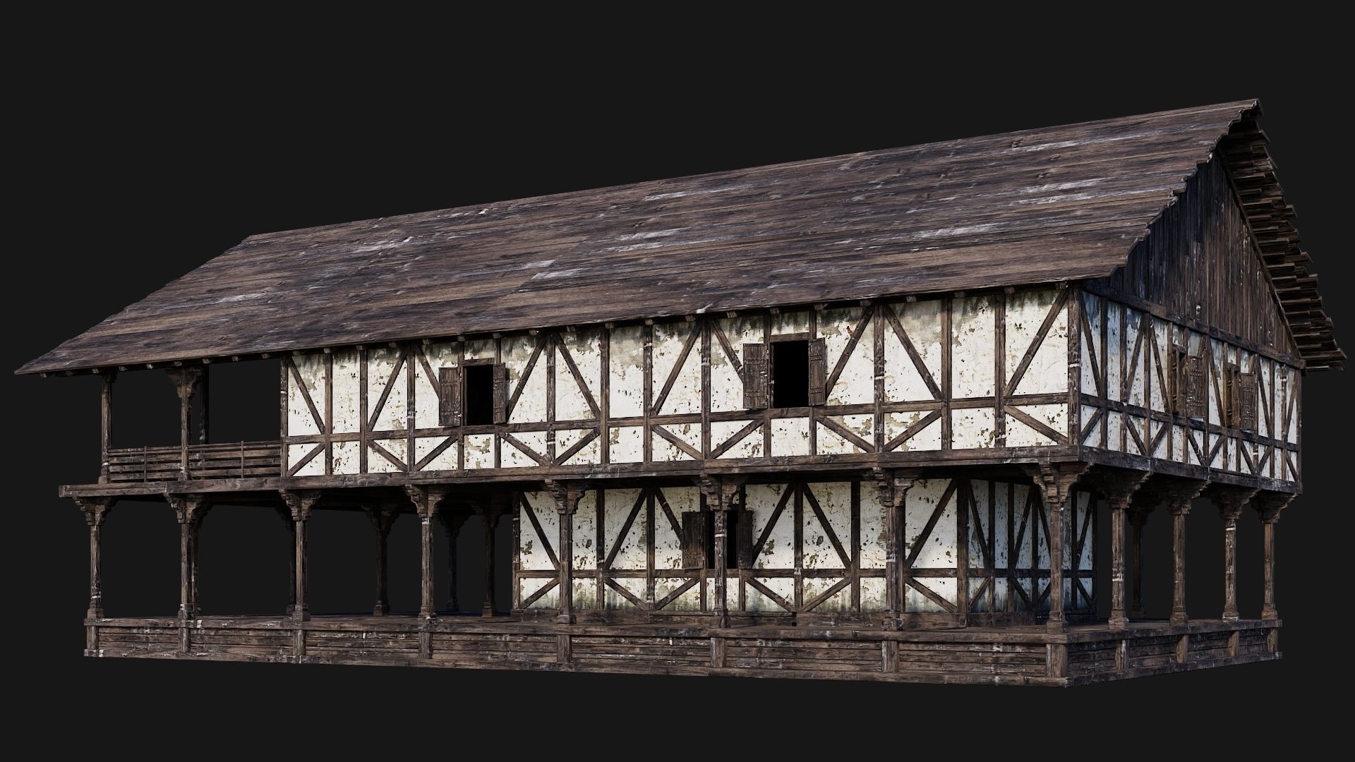 4 Old Medieval Building Pack 4K Textures GameReady 193 to 196 Low-poly 3D model_36