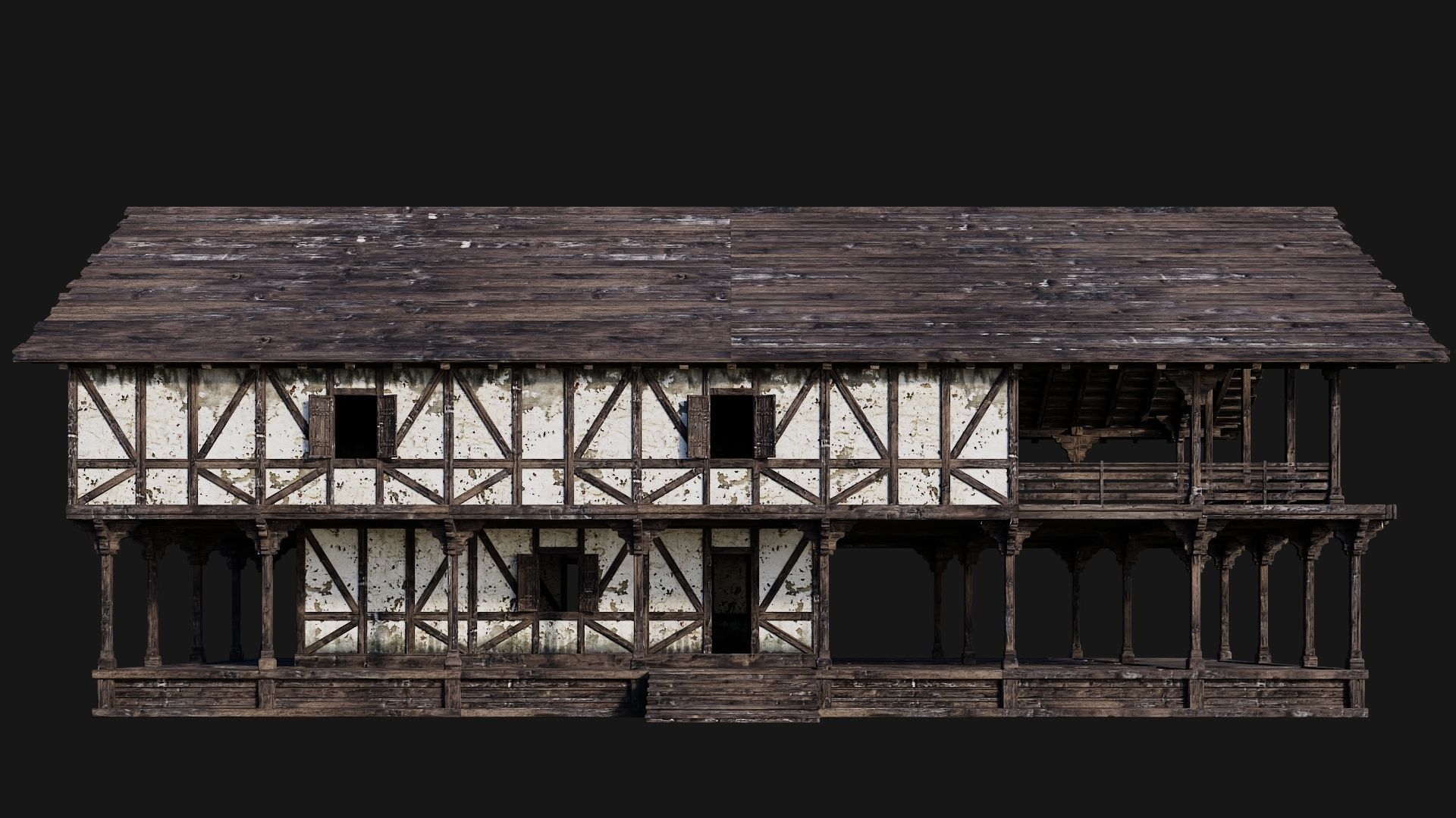 4 Old Medieval Building Pack 4K Textures GameReady 193 to 196 Low-poly 3D model_37