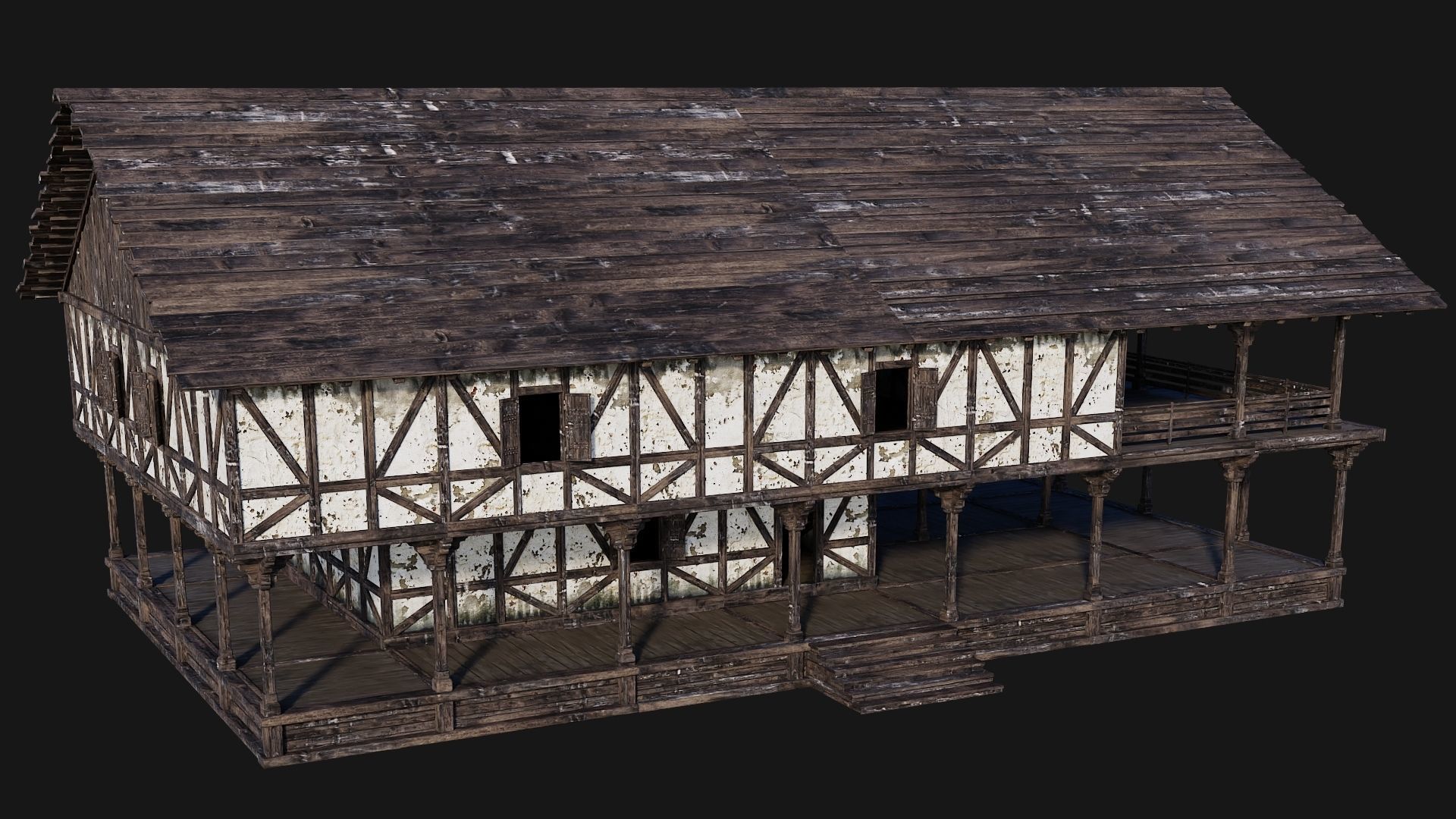 4 Old Medieval Building Pack 4K Textures GameReady 193 to 196 Low-poly 3D model_39