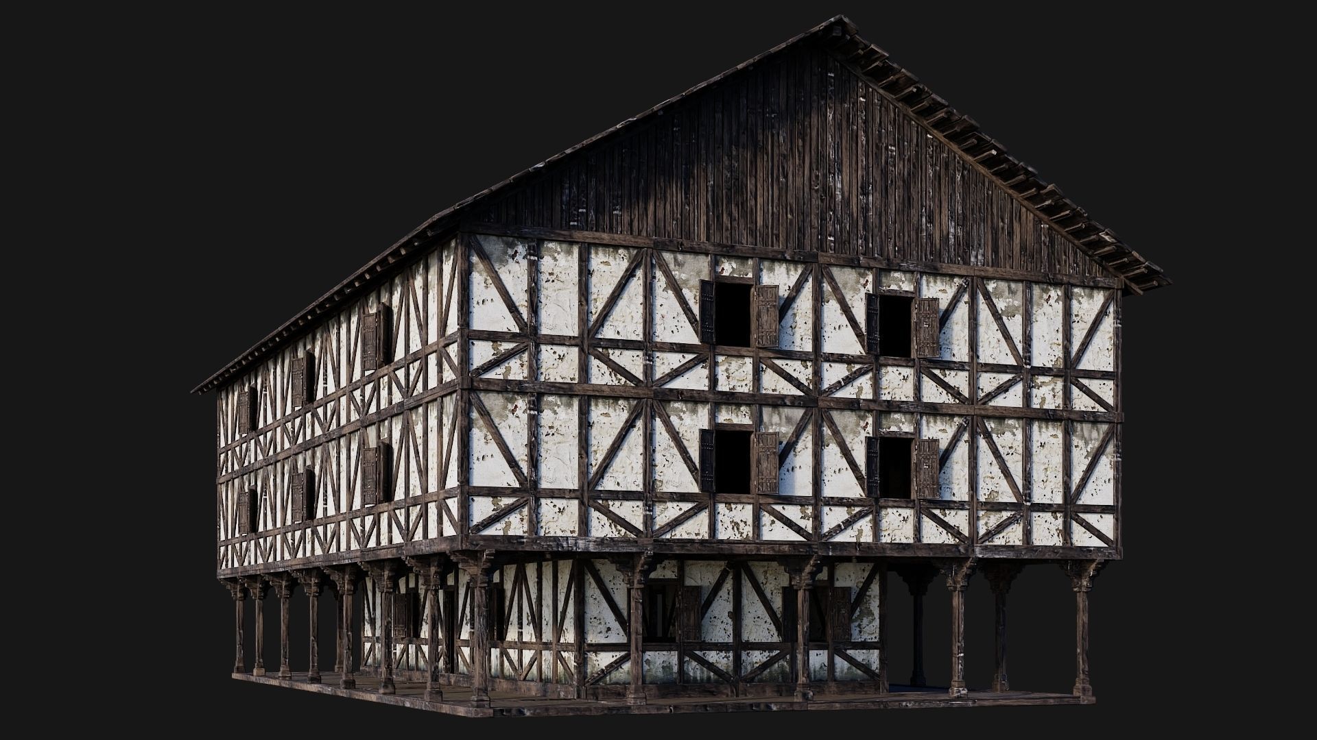 4 Old Medieval Building Pack 4K Textures GameReady 193 to 196 Low-poly 3D model_27