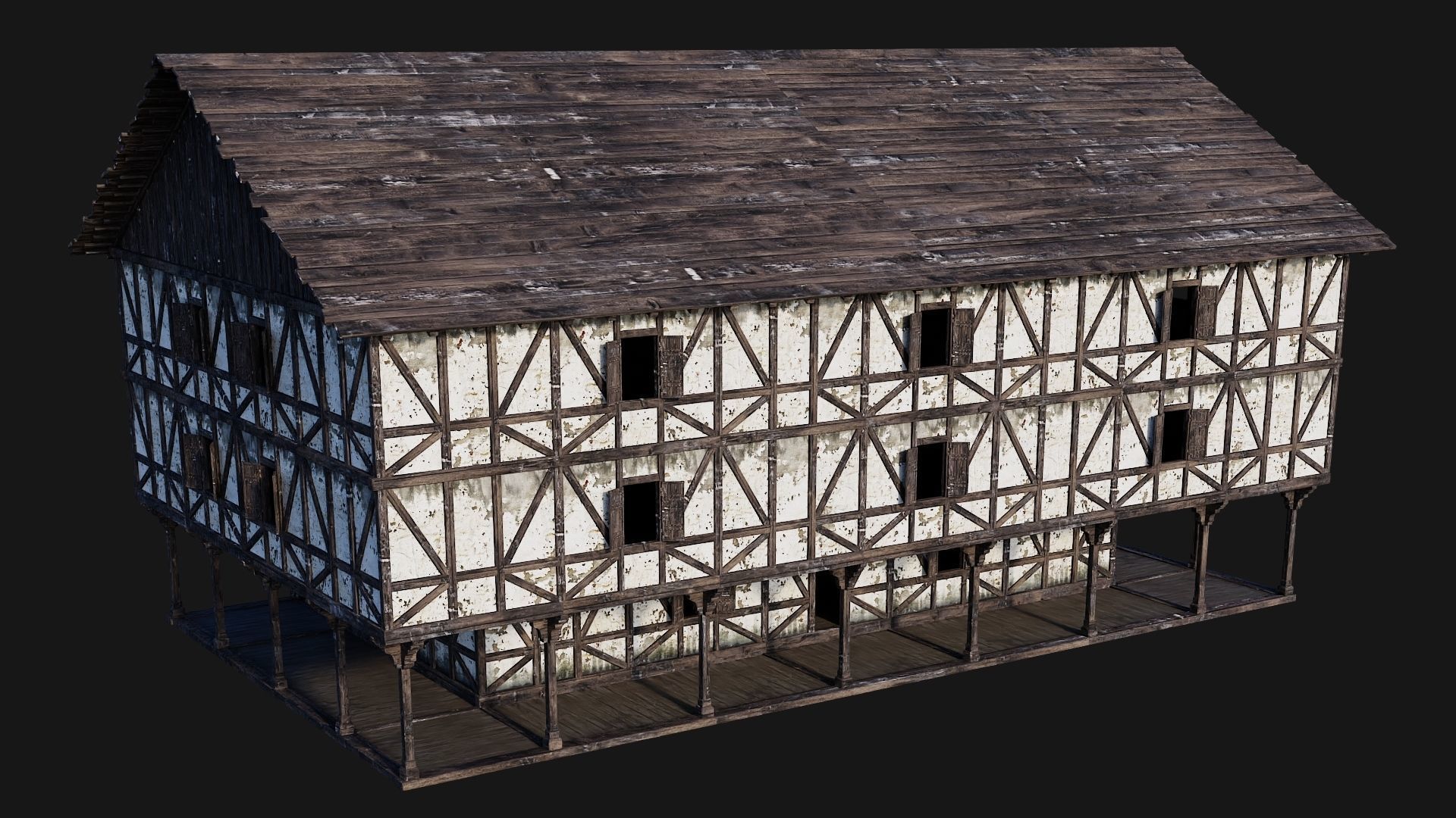 4 Old Medieval Building Pack 4K Textures GameReady 193 to 196 Low-poly 3D model_28