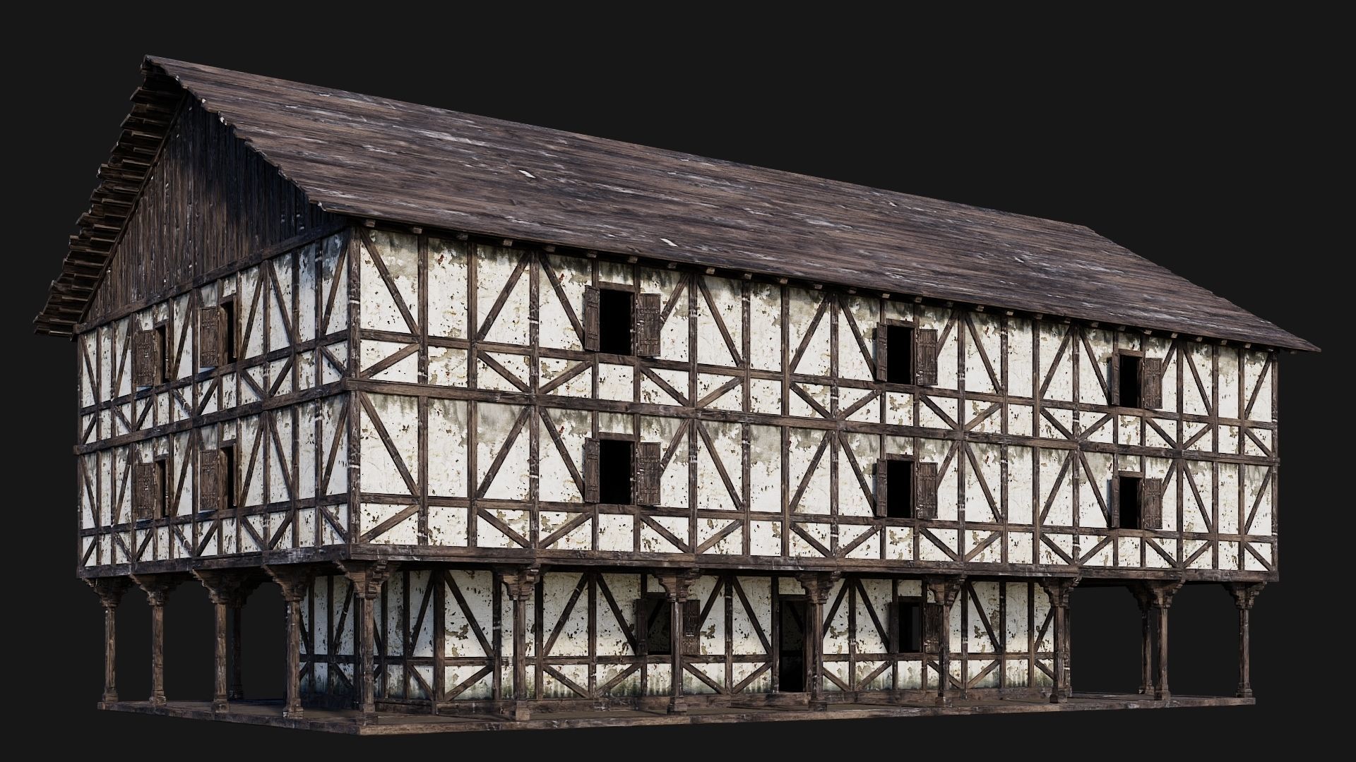 4 Old Medieval Building Pack 4K Textures GameReady 193 to 196 Low-poly 3D model_6