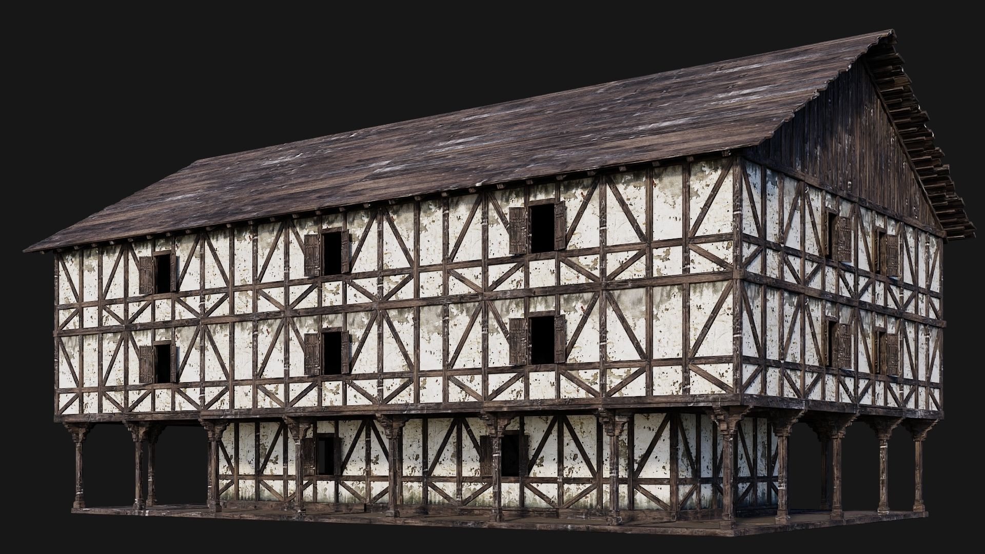 4 Old Medieval Building Pack 4K Textures GameReady 193 to 196 Low-poly 3D model_25