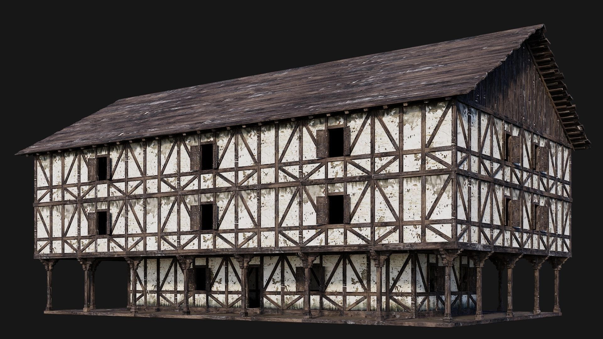 4 Old Medieval Building Pack 4K Textures GameReady 193 to 196 Low-poly 3D model_23