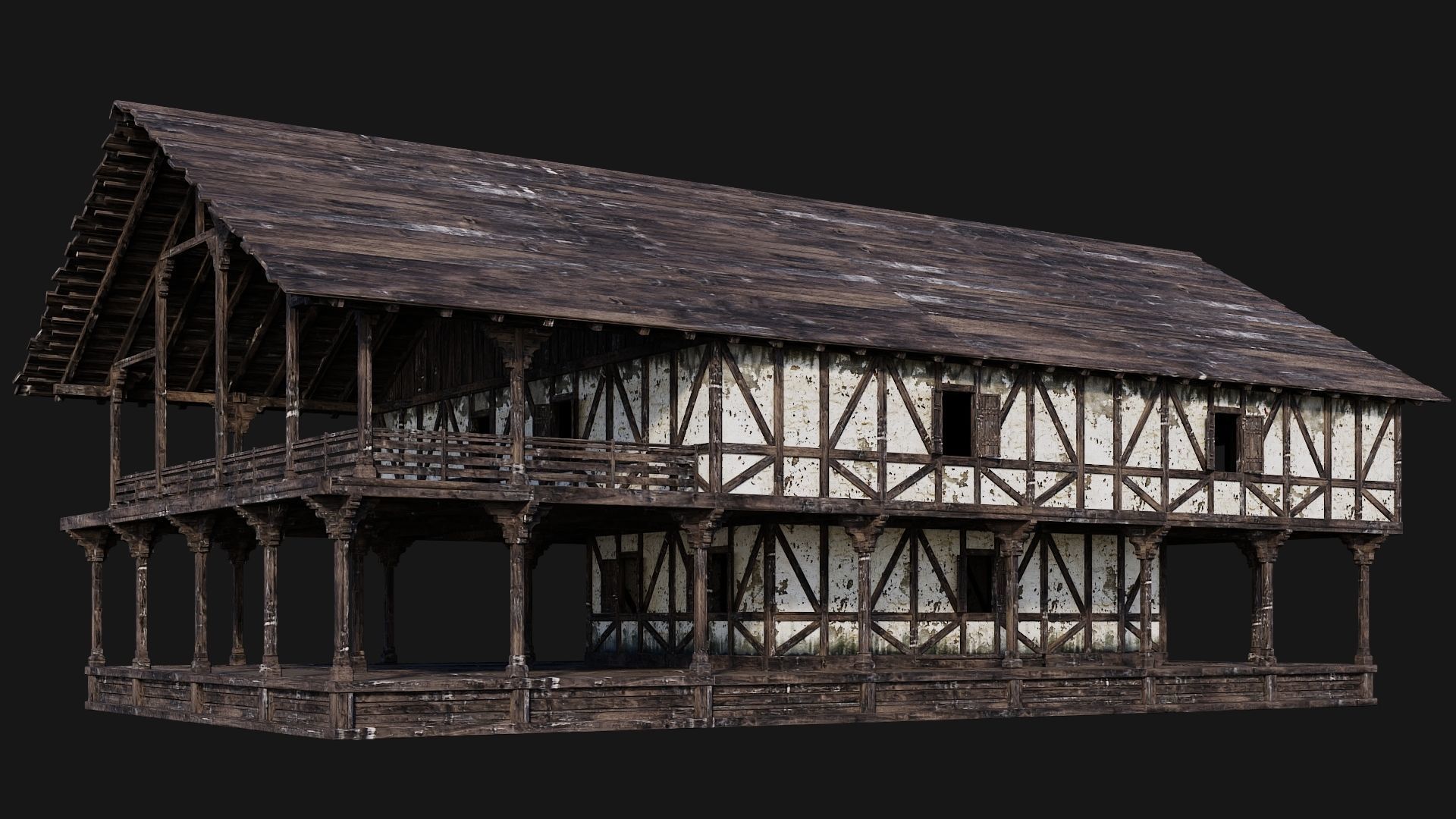 4 Old Medieval Building Pack 4K Textures GameReady 193 to 196 Low-poly 3D model_35