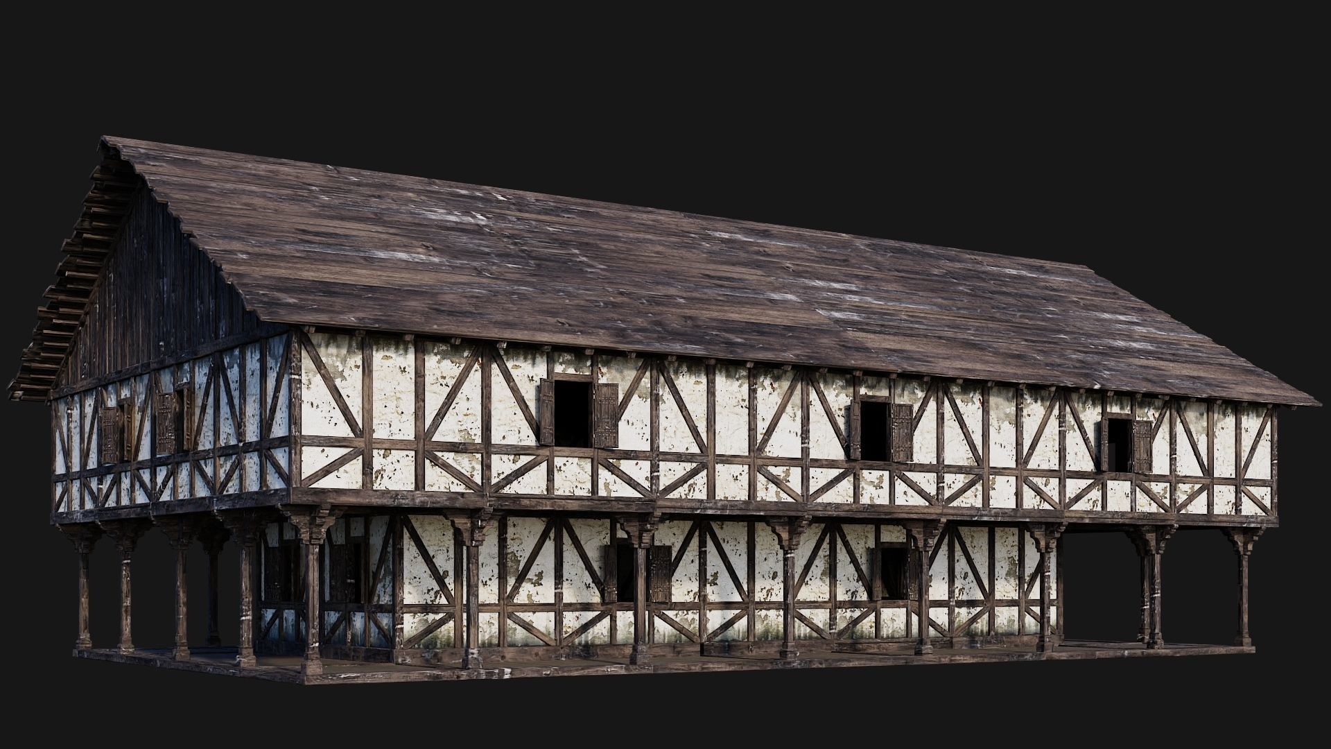 4 Old Medieval Building Pack 4K Textures GameReady 193 to 196 Low-poly 3D model_13
