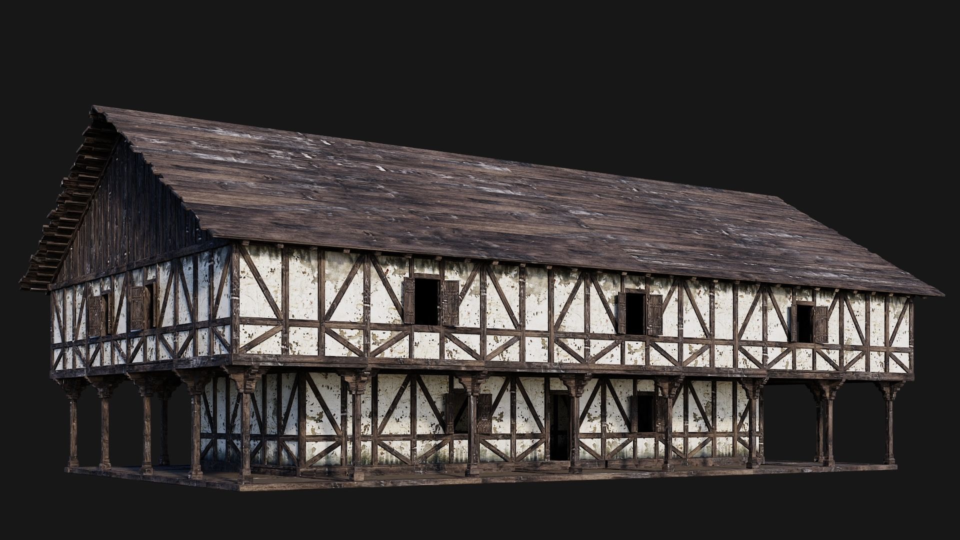 4 Old Medieval Building Pack 4K Textures GameReady 193 to 196 Low-poly 3D model_5