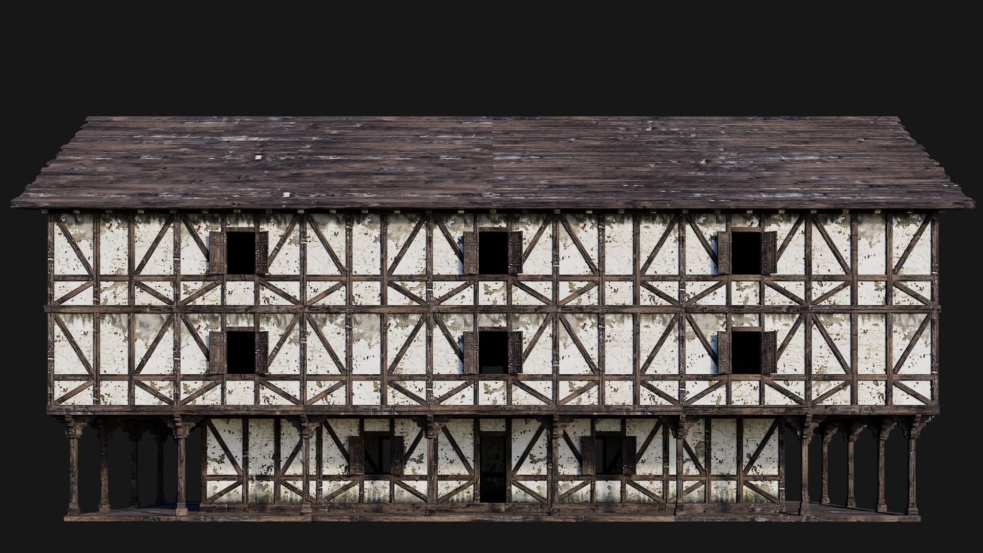 4 Old Medieval Building Pack 4K Textures GameReady 193 to 196 Low-poly 3D model_26
