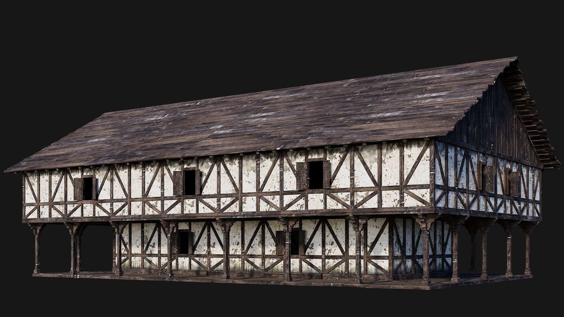 4 Old Medieval Building Pack 4K Textures GameReady 193 to 196 Low-poly 3D model_14