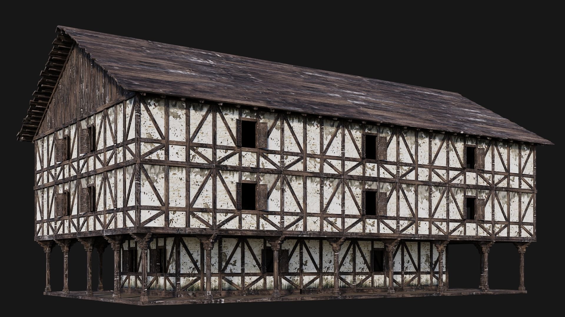 4 Old Medieval Building Pack 4K Textures GameReady 193 to 196 Low-poly 3D model_24