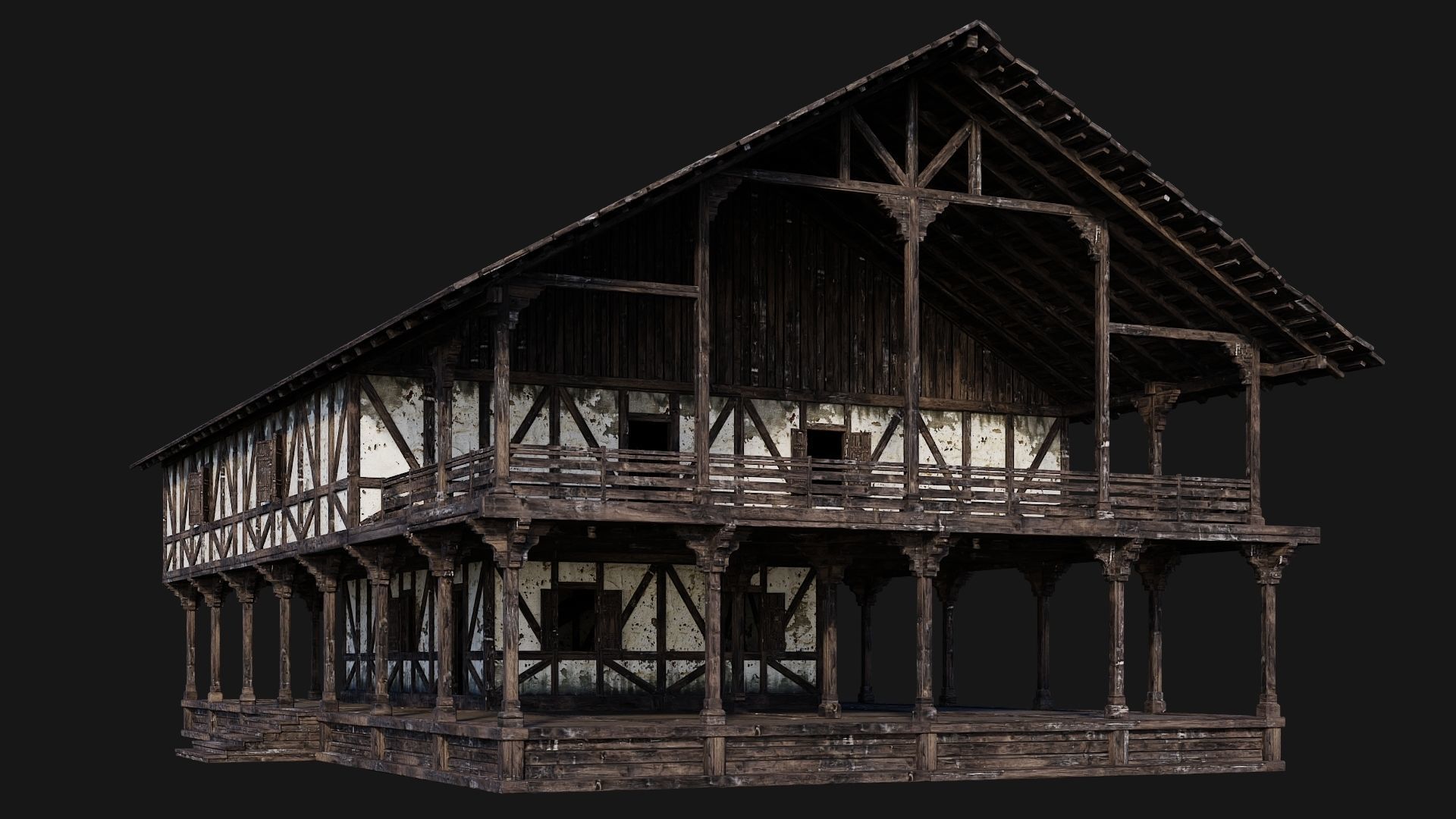 4 Old Medieval Building Pack 4K Textures GameReady 193 to 196 Low-poly 3D model_38