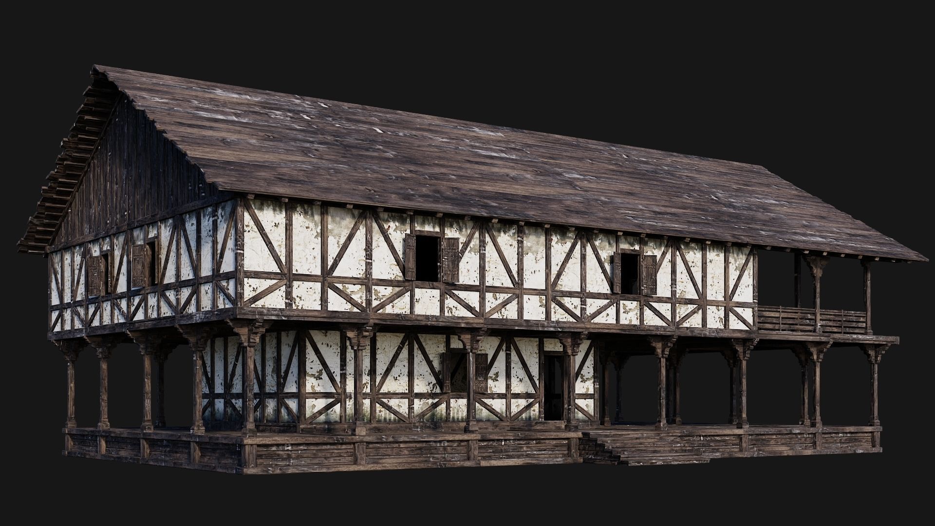 4 Old Medieval Building Pack 4K Textures GameReady 193 to 196 Low-poly 3D model_7
