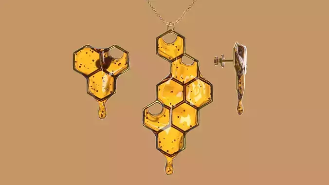 Honey earrings and necklace 3d print model