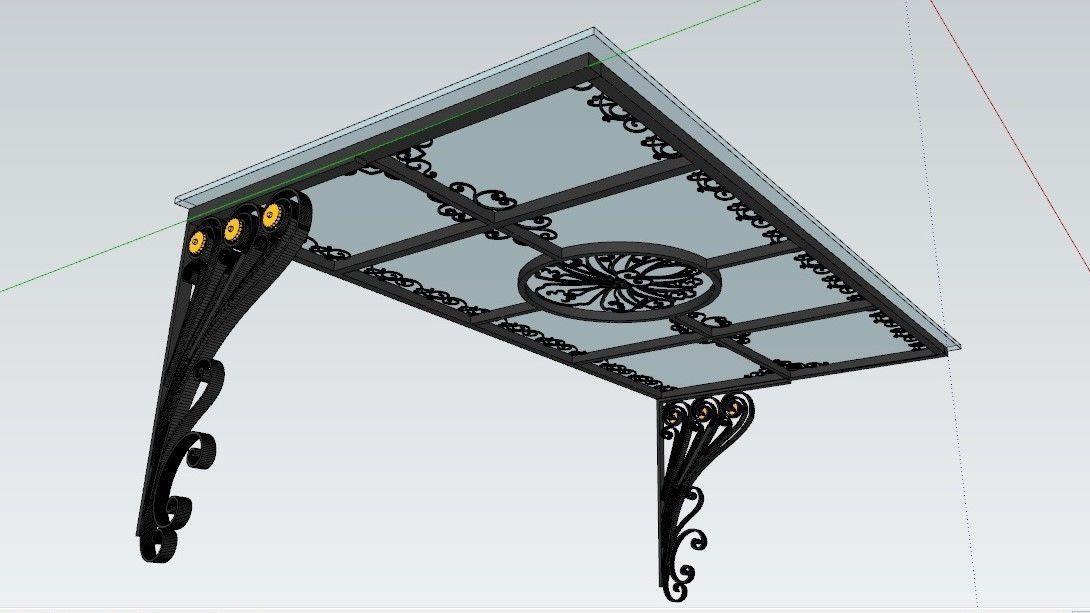 3D Model Iron Glass Roof Art Mounted Villa Facade 3D model_4