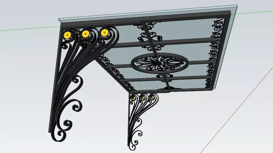 3D Model Iron Glass Roof Art Mounted Villa Facade 3D model_0