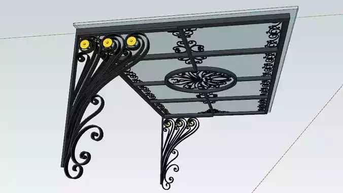 3D Model Iron Glass Roof Art Mounted Villa Facade 3D model