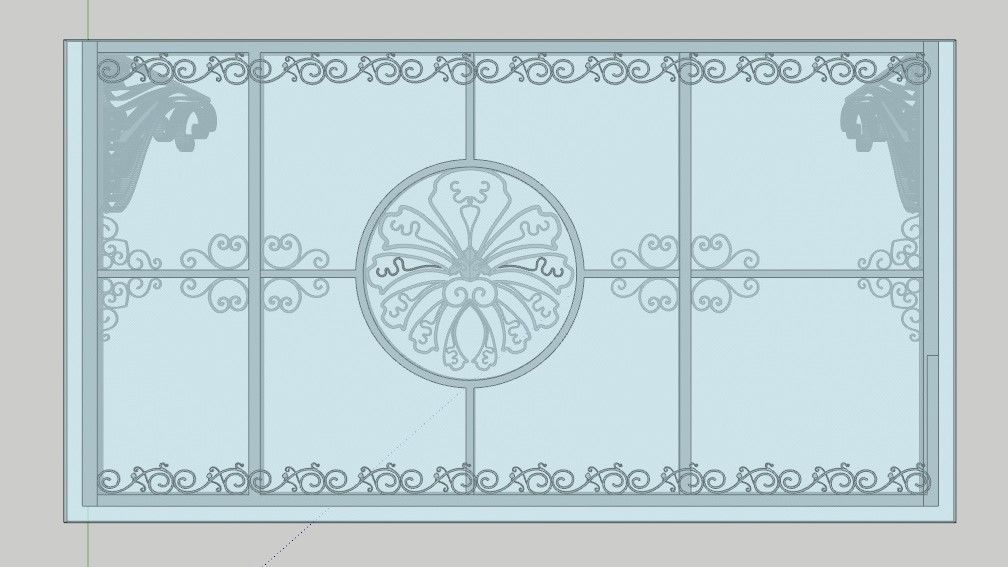 3D Model Iron Glass Roof Art Mounted Villa Facade 3D model_1