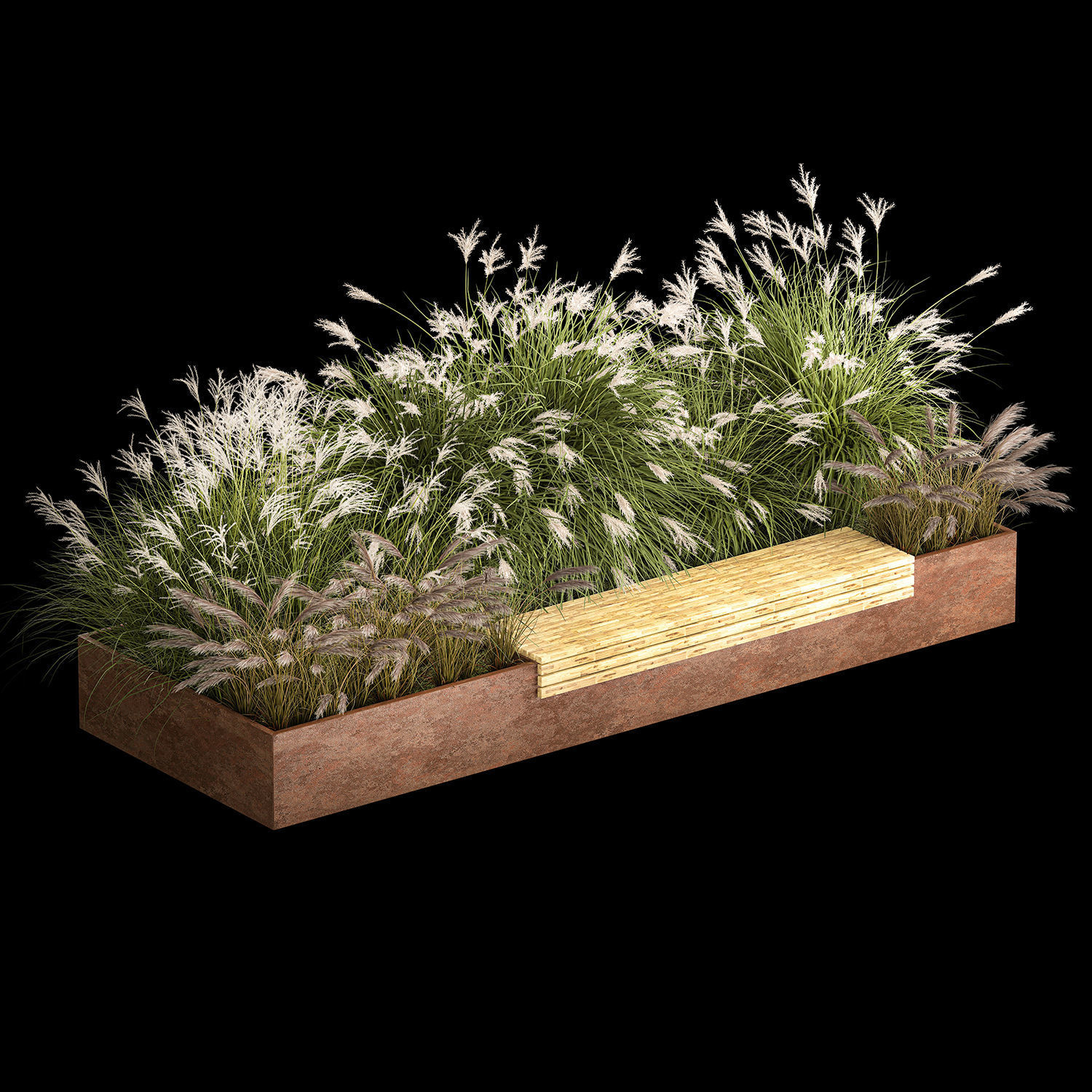 Flowerbed With Bushes In Rusty Flowerpots 1138 3D model_2