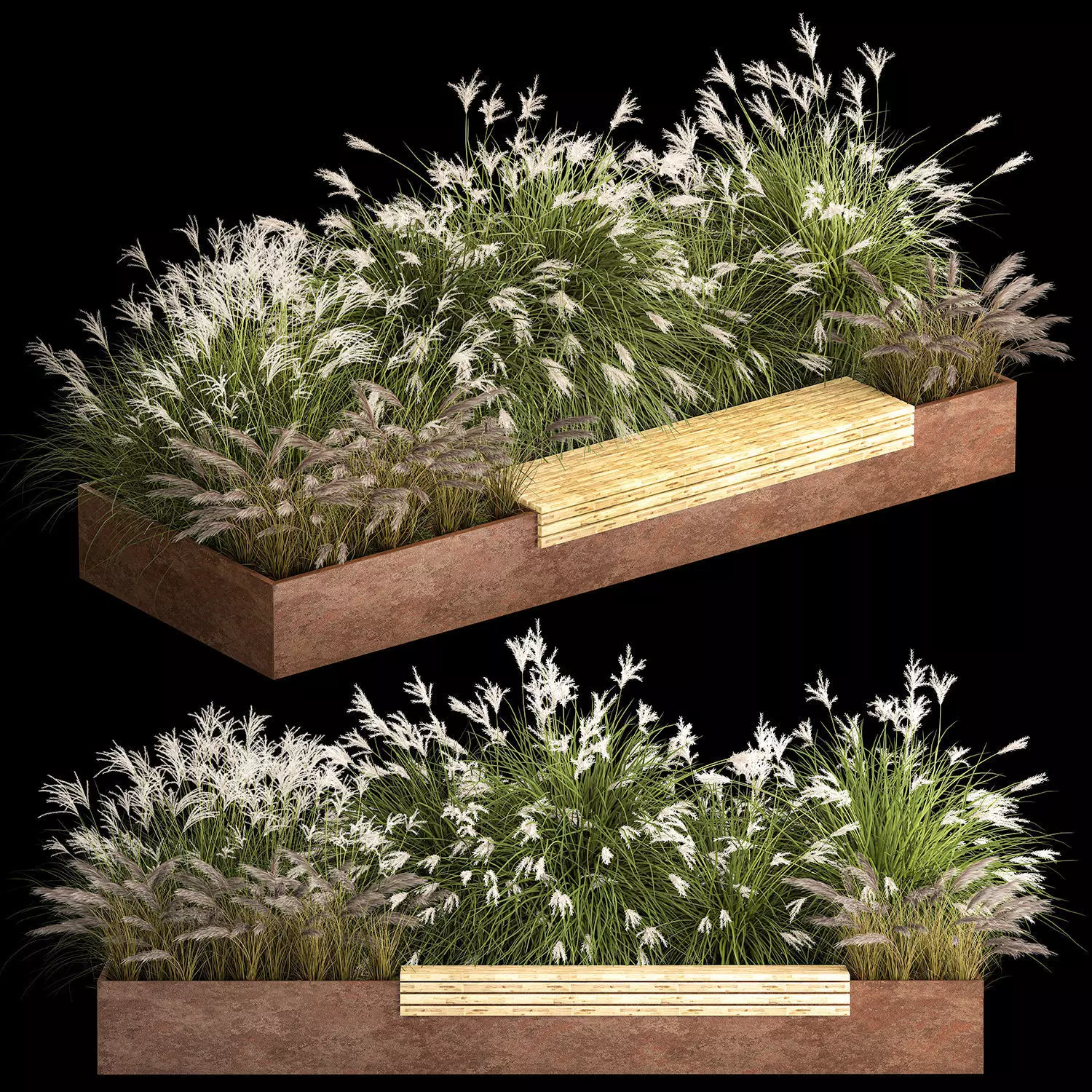 Flowerbed With Bushes In Rusty Flowerpots 1138 3D model_0