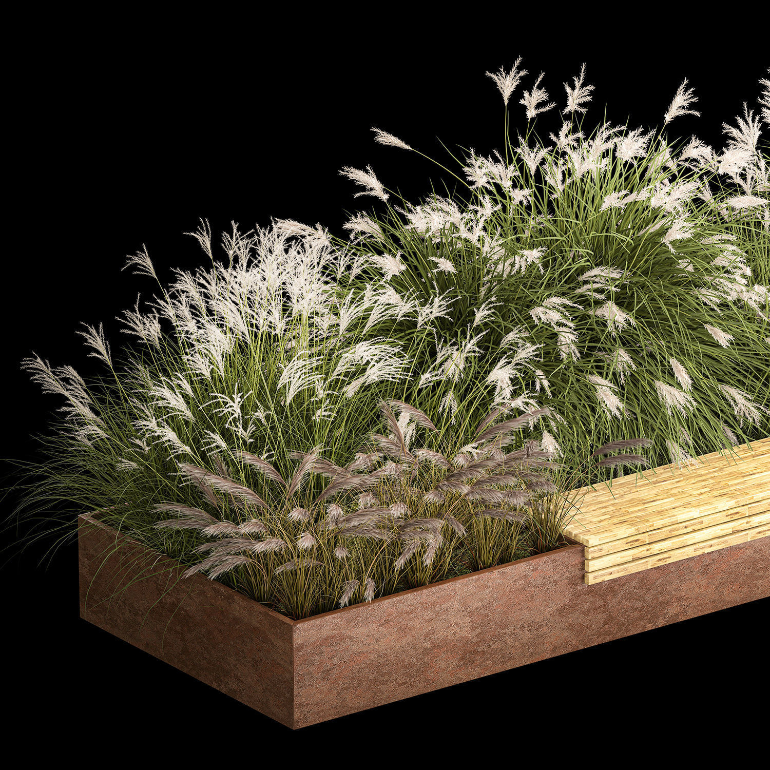 Flowerbed With Bushes In Rusty Flowerpots 1138 3D model_4
