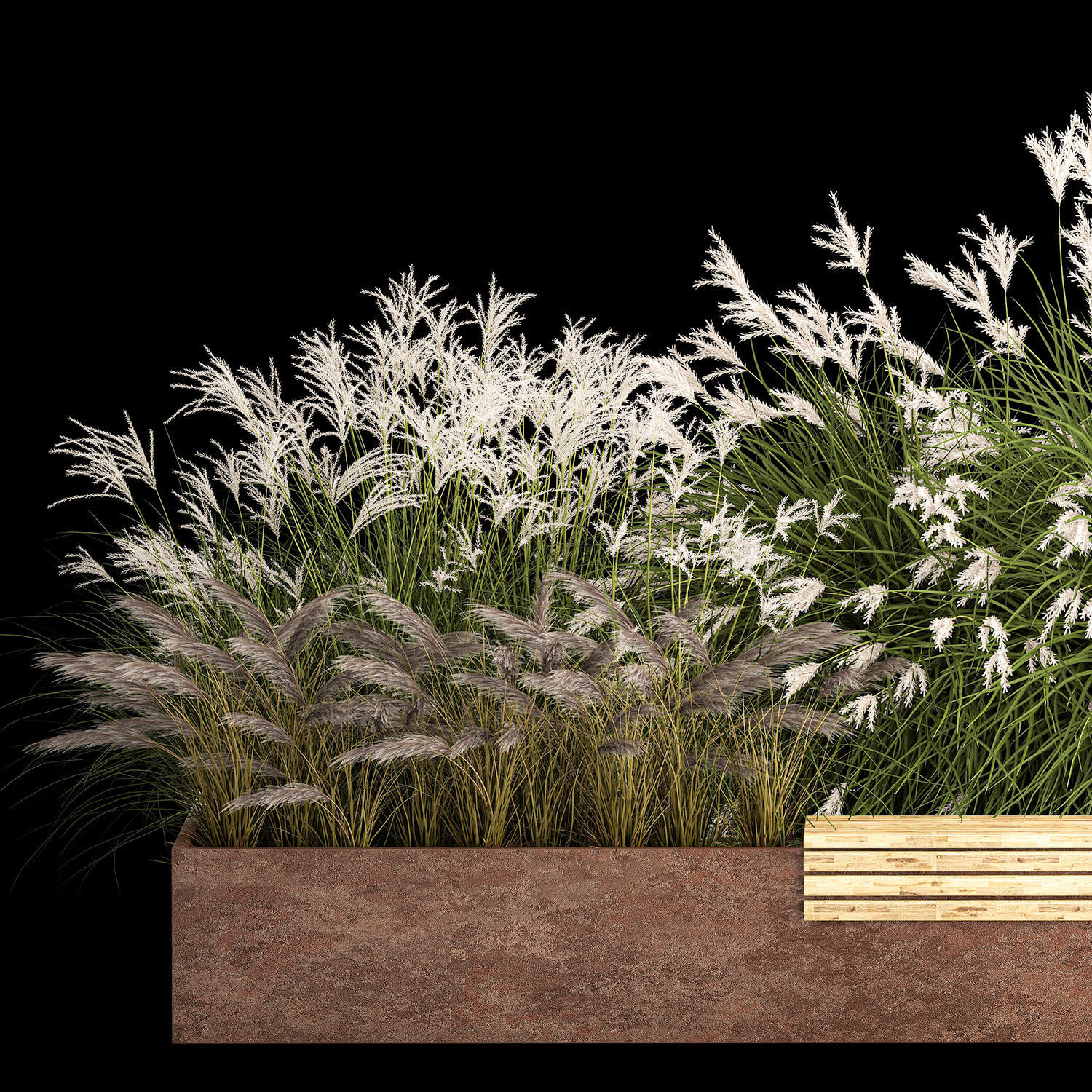 Flowerbed With Bushes In Rusty Flowerpots 1138 3D model_3