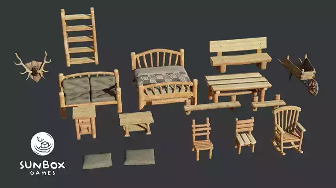 Rustic Log Furniture - Table Couch Bed Chair 14 Pieces