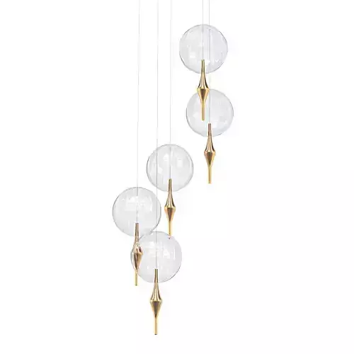 ONEIRIC pendant light with five glass balls hanging from it