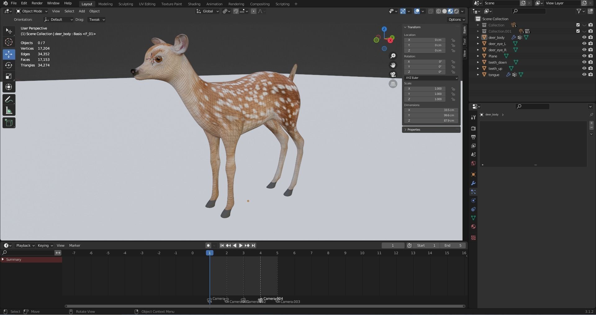 Fawn Deer Rigged V1 Low-poly 3D model_17