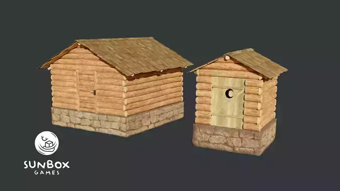Shed and Outhouse - Wooden Rustic 2 Pieces Low-poly 3D model