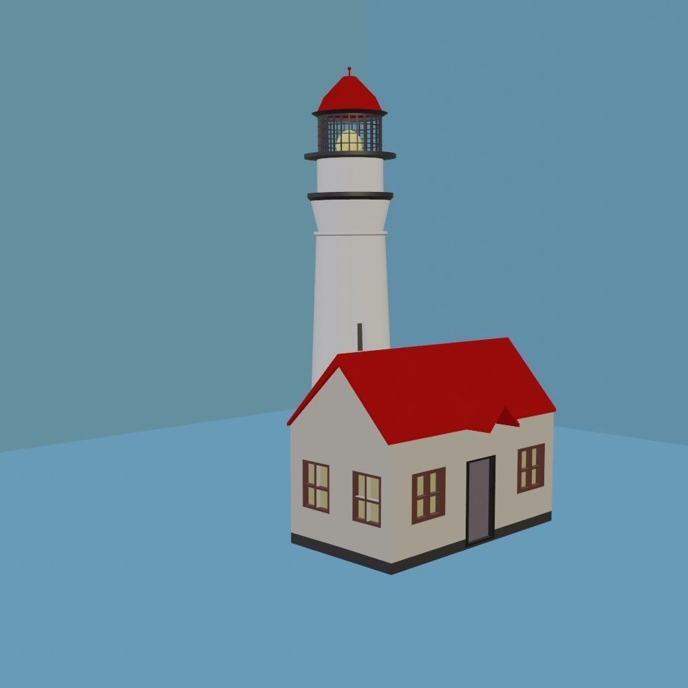 Lighthouse house with roof 3D model_7
