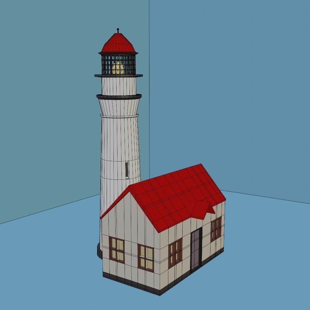 Lighthouse house with roof 3D model_17