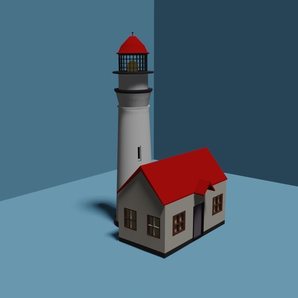 Lighthouse house with roof 3D model_2