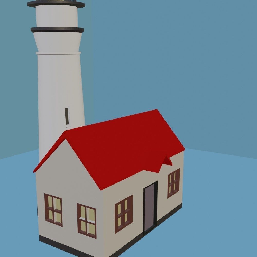 Lighthouse house with roof 3D model_8