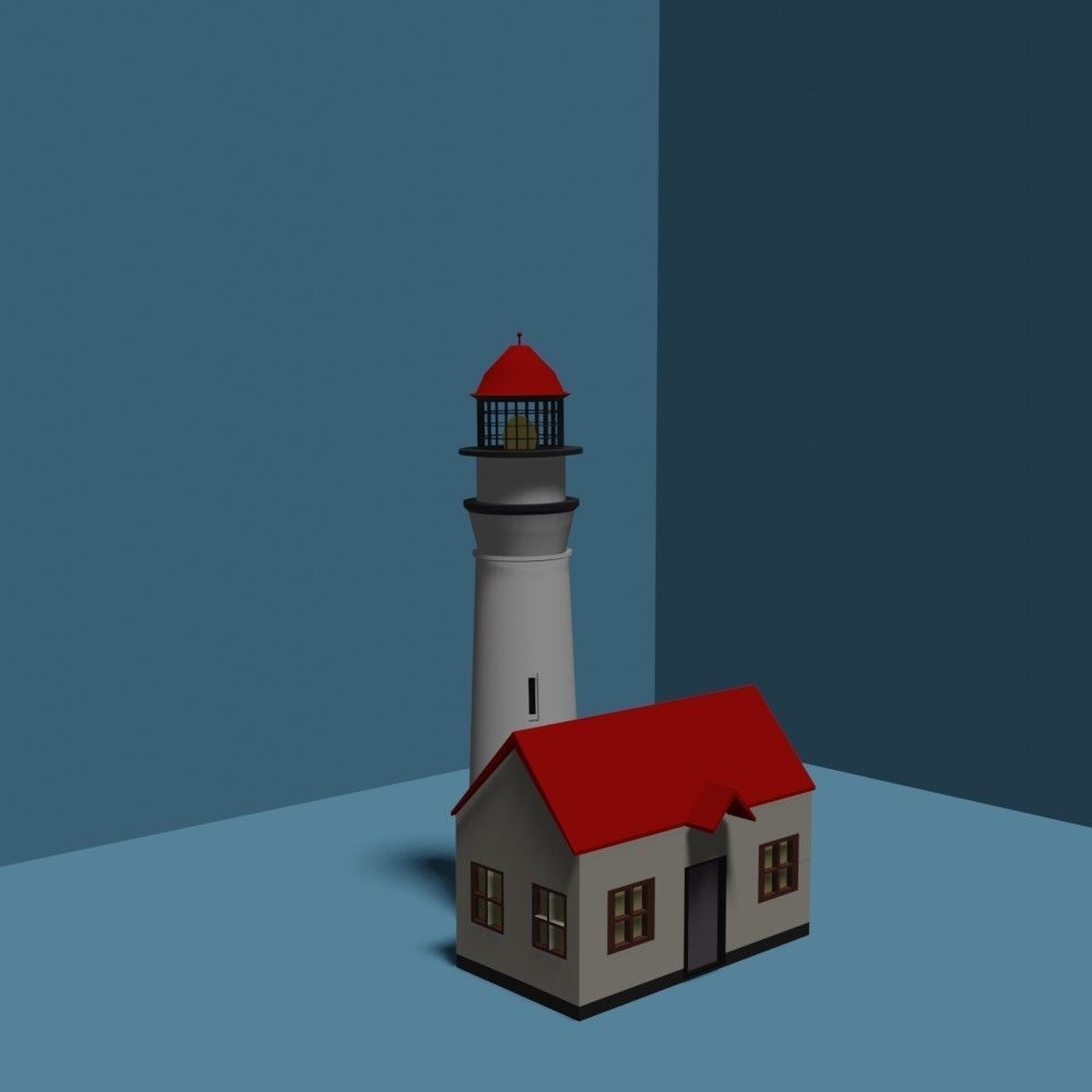 Lighthouse house with roof 3D model_1