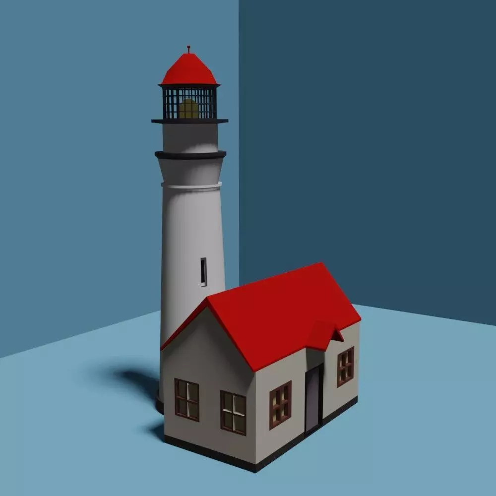 Lighthouse house with roof 3D model_0
