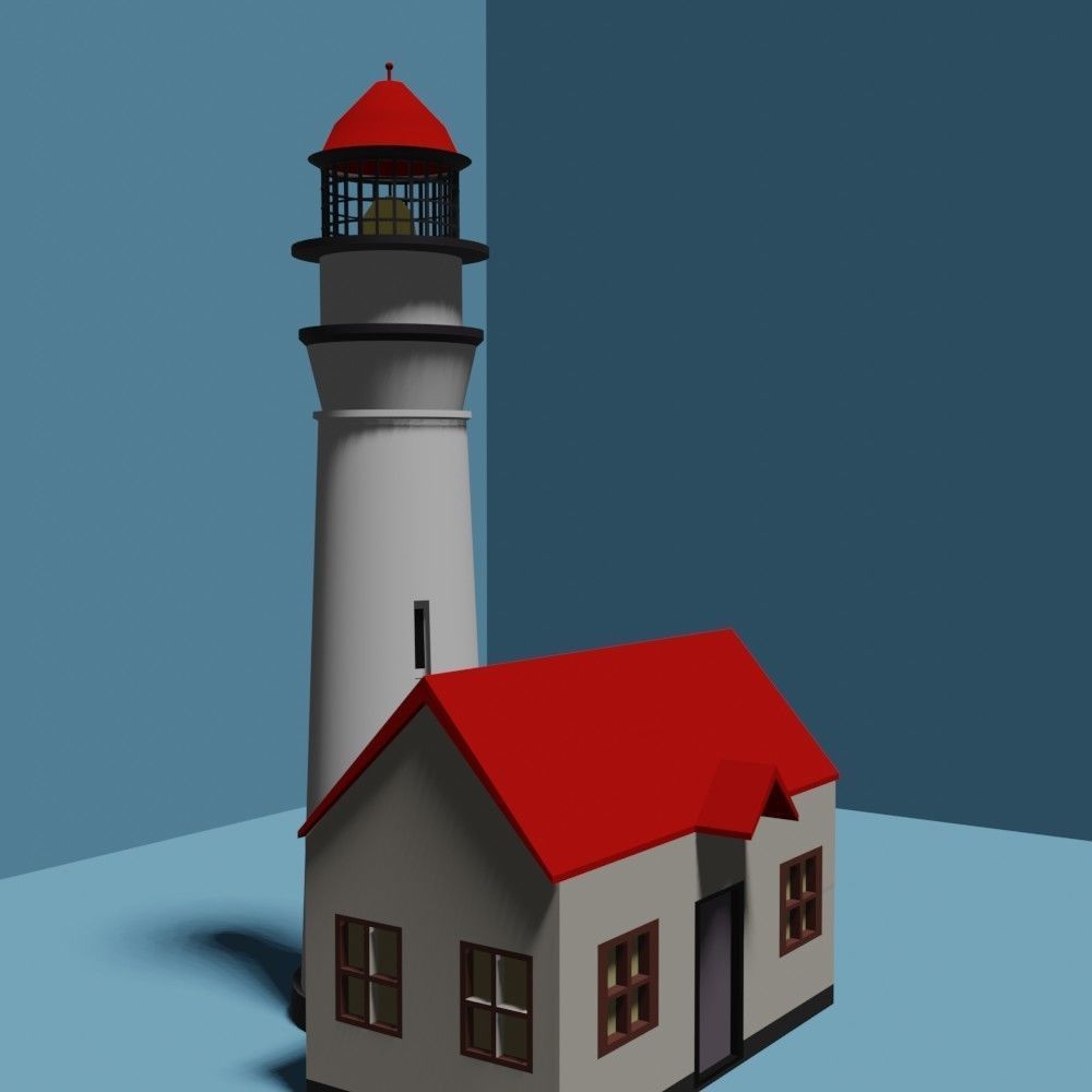 Lighthouse house with roof 3D model_4