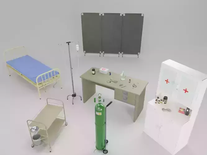Hospital Furniture - Low Poly - Pack 3D Model Collection