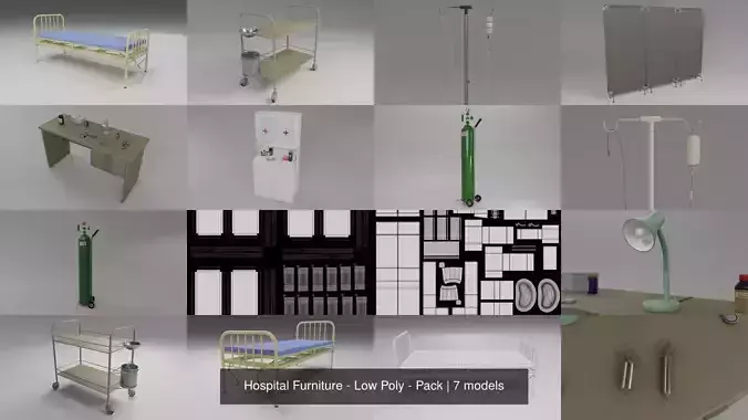 Hospital Furniture - Low Poly - Pack