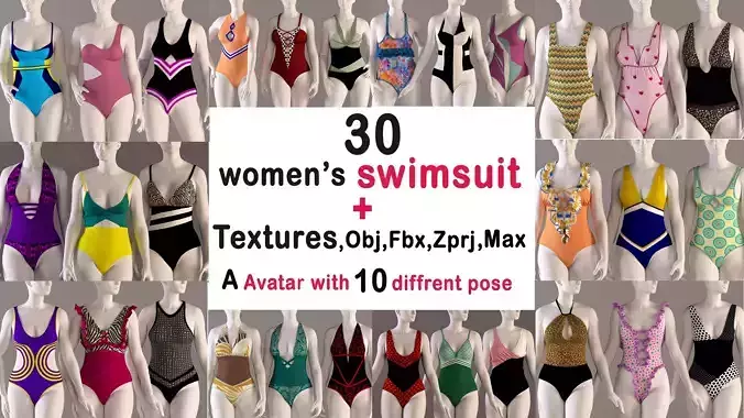 30 women swimsuit  3D model