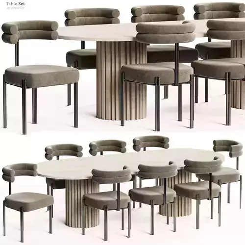 Gian Chair with Huxley Dining Table Set 3D model